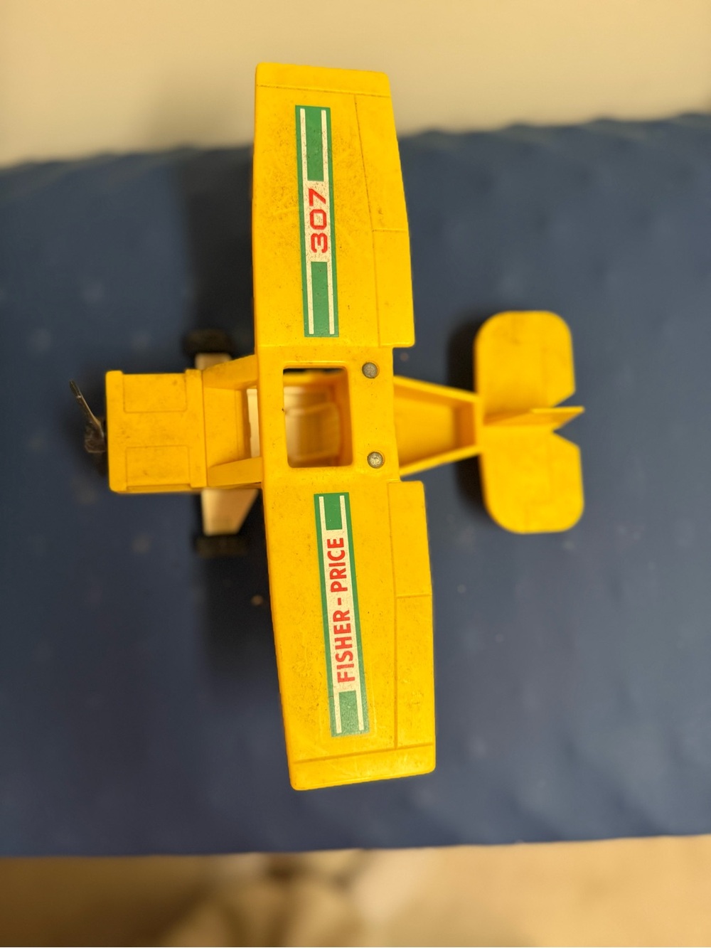 Fisher-Price Yellow Biplane Toy with Green Accents